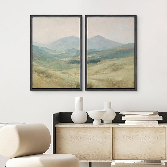 SIGNWIN Framed Wall Art Print Set Soft Pastel Mountain Landscape Serene Photography Modern Art Rustic Relax/Calm Multicolor for Living Room, Bedroom, Office - 24"x36"x2 BLACK