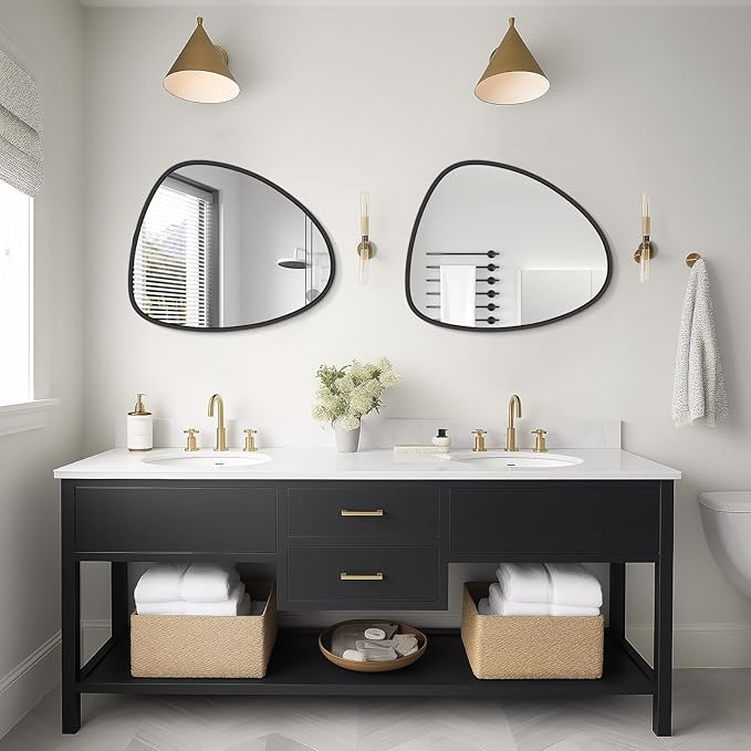 WallBeyond Asymmetrical Mirror, Irregular Wall Mirror, Wall Mirrors Decorative for Bedroom Living Room entryway Hall, Wall Mirror for mid Century Modern Decor 25" H x 20" W, Black
