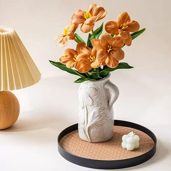 Small Ceramic Vase for Flowers - Handmade Decorative Pitchers Vase,Modern Boho Ins Style Decorative Vase for Fresh or Dried Flowers,Unique Cute Decor Small Vase for Home Decor