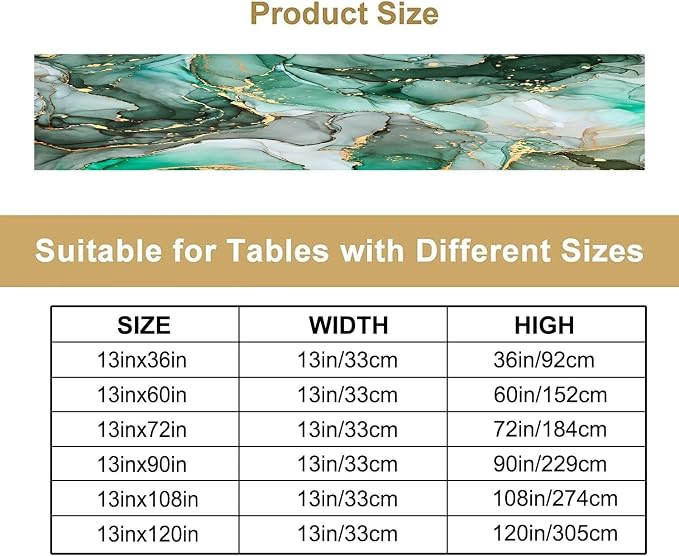 Marble Table Runner,Abstract Green Jade Gold Luxury Flow Liquid Modern Home Vintage Stone Pattern Table Runner for Coffee Table Dining Room Table Bedroom Party Holiday Decor 13x36inch