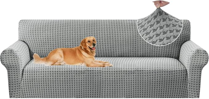 MAXIJIN Stretch Extra Large Couch Cover Sofa Covers (91"-110" Oversized Sofa Slipcovers with Non-Slip Foam & Elastic Strap, Dog Cat Pet Friendly Furniture Protector (X-Large, Light Gray)