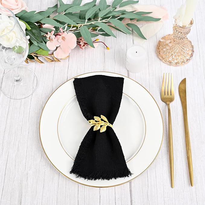 30 Packs Cotton Linen Napkins,Handmade Cloth Napkins Bulk with Fringe, Rustic Boho Napkins Cloth,Soft Dinner Napkins for Romantic Wedding Party Event Dinner Birthday Table Decor(Black,16 x 16 Inch)