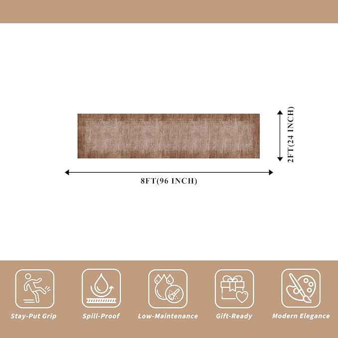 2x8 Washable Hallway Runner Rug – Non-Slip Modern Abstract Neutral Low-Pile Stain-Resistant Carpet Runner for Kitchen Entryway Bedroom Bathroom (Warm Taupe,2x8)