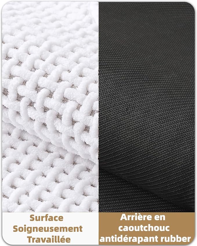 Color&Geometry Rubber Backed Waffle Bath Mat 30x17,Non Slip Water Washable Bathroom Rugs, Soft Absorbent Chenille Boho Carpet for Bathroom Floor, Tub and Shower, White