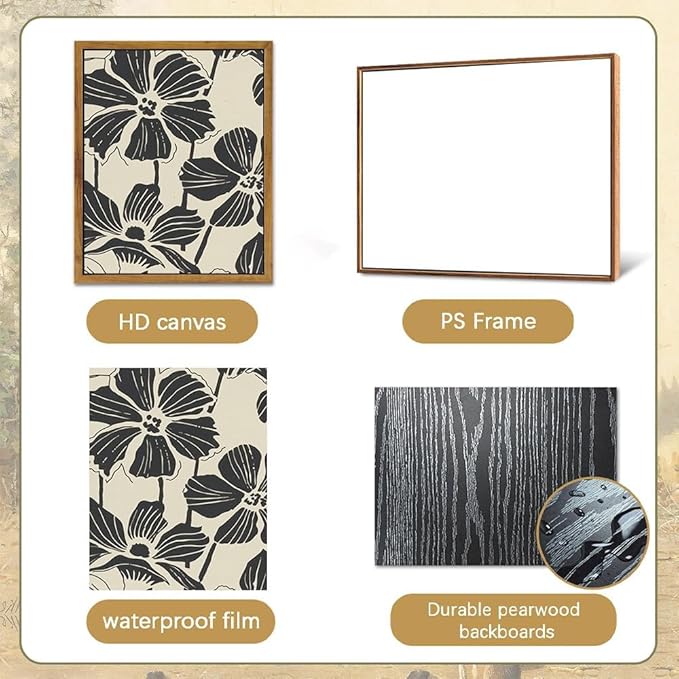 ARTZIO Framed Canvas Prints - Boho Abstract Flower Wall Art,Minimalist Botanical Painting,Vintage Retro Decor for Living Room,Bedroom & Bathroom,Set of 2,Ready to Hang(16"x24")