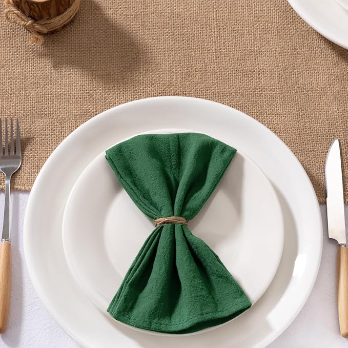 MLMW Christmas Cloth Napkins Set of 8 Emerald Green Linen Cotton Spring Napkins Cloth Bulk Washable Dinner Napkins 16"×16" for Wedding Party Baby Bridal Shower Birthday Table Decor