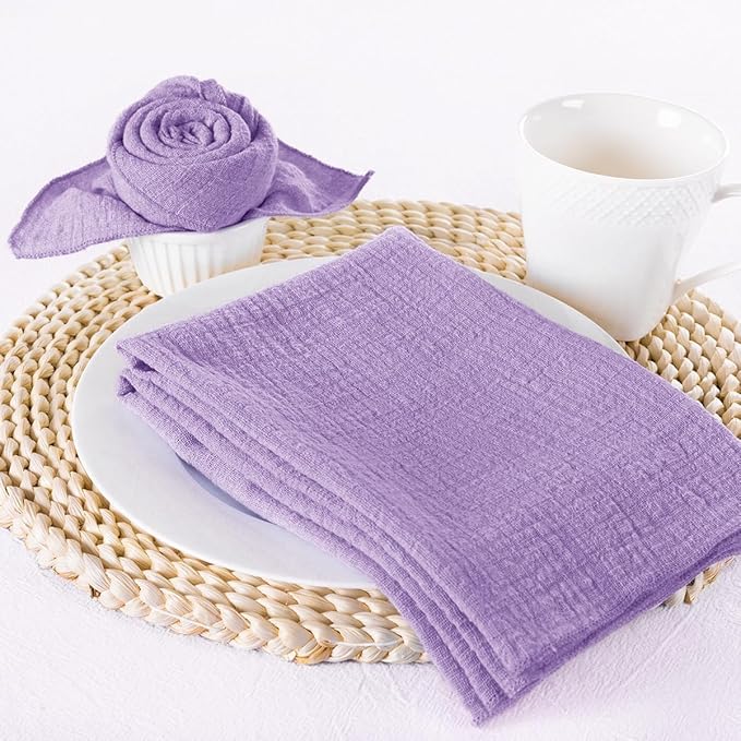 MLMW Purple Lavender Cloth Napkins Set of 6 Linen Spring Summer Table Napkins Cloth Bulk Washable Table Napkins 16.5"×16.5" for Wedding Party Baby Bridal Shower Birthday Table Decorations
