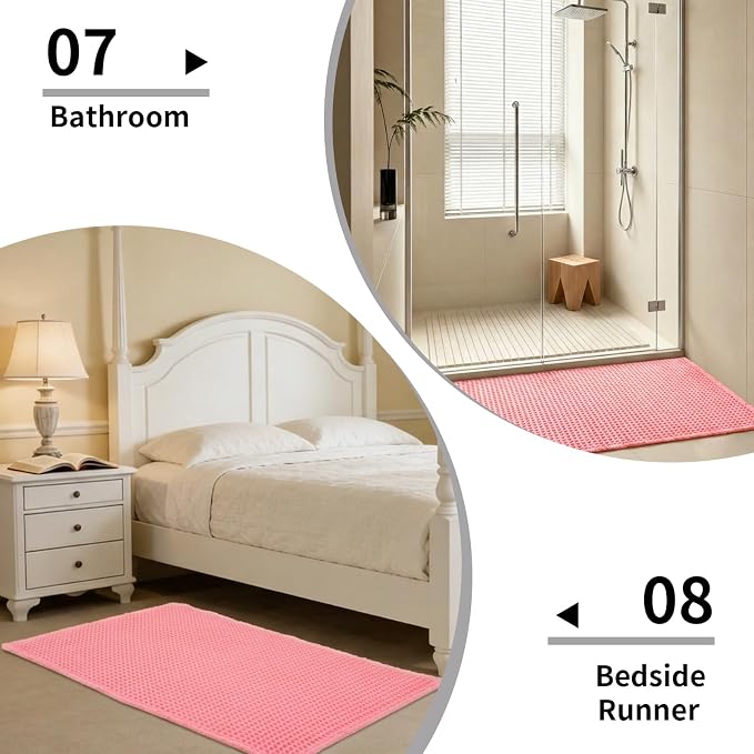 Disolla Waffle Bath Mat, Non Slip Absorbent Bathroom Runner Rug, Washable Quick Dry Ultra Soft Long Bathroom Floor Mat, Large Pink Bath Rug for Tub Shower, 24''x59''