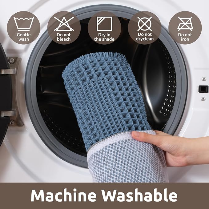 AMOAMI Waffle Bath-Mat, Absorbent Bath Mats for Bathroom Non Slip, Machine Washable Bathroom Rugs with Tassels Ultra Soft Boho Bath Rugs for Floor 18''x30'' Blue