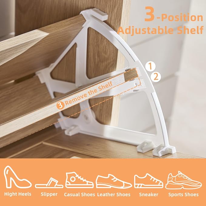 Joaxswe Shoe Cabinet Storage for Entryway with 2 Flip Drawers 2 Hook Open Storage Layer Rack Narrow Organizer Slim Hidden Wood Shoe Cabinet Furniture Natural
