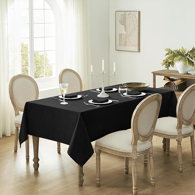 Softalker Black Tablecloths 70x52 Inch Rectangle Linen Textured Outdoor Table Cloth Stain and Wrinkle Resistant Table Cover for Spring,Easter,Summer,Party,Garden,Coffee Modern Decor Small Tabletop