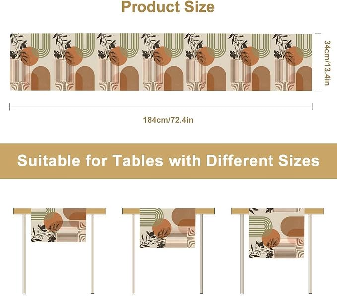 Mid Century Modern Table Runner, Tropical Sun Leave Minimalistic Boho Decor Table Runner for Kitchen Dining Party Picnic, 13x90 Inch