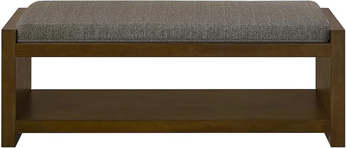 Accent Bench with Lower Shelf Shoe Rack, Padded Seating Bench for Living Room, Modern Compact Bed End Bench with Storage for Bedroom Seating, Removable Cushion (Granite, 47" L)