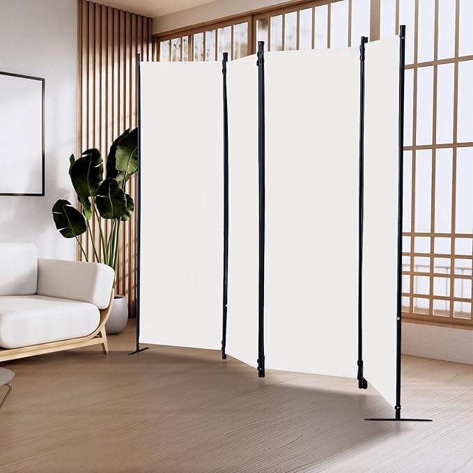 Grezone 4 Panel Folding Privacy Screens, Folding Privacy Screen for Office, Partition Room Separators, Freestanding Room Fabric Panel (White)