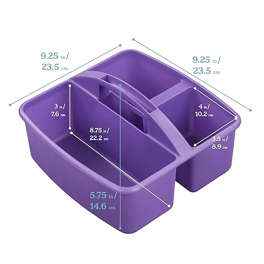 ECR4Kids 3-Compartment Small Plastic Caddy, Multipurpose Organization, Primary, 6-Pack