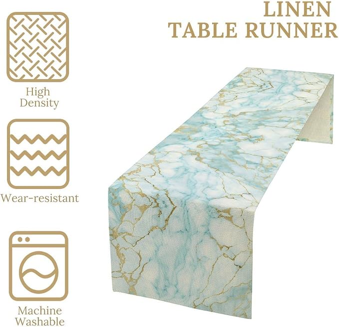 Marble Table Runner, Light Blue Abstract Textured Art Modern Table Runner for Kitchen Dining Home Party Birtyday Wedding Decor, 13x108 Inch