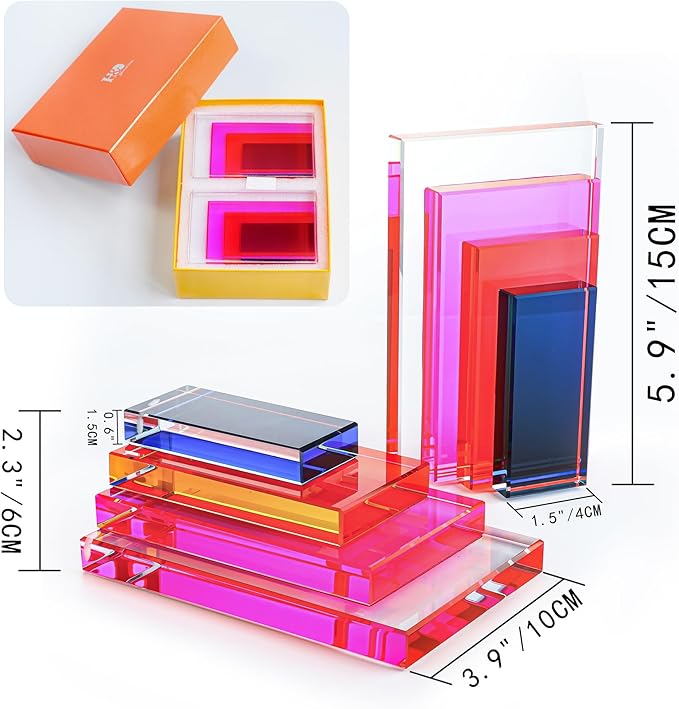 6Lbs Heavy Crystal Bookends Square Geometric Crystal Bookends Decorative Bookends for Shelves Stylish Book Stoppers for Heavy-Duty Use Non Skid Sturdy(1 Pair,Colorful)