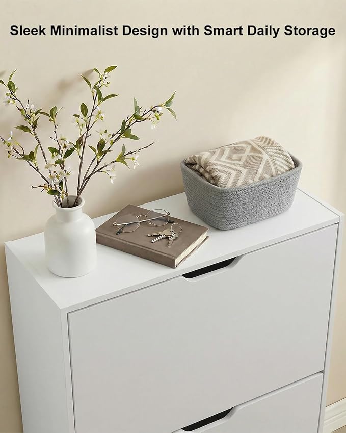 Shoe Cabinet with 3 Flip Drawers, Hidden Wood Shoe Cabinet，Narrow Shoe Rack Cabinet，Freestanding Organizer Storage for Hallway or Hallway, White