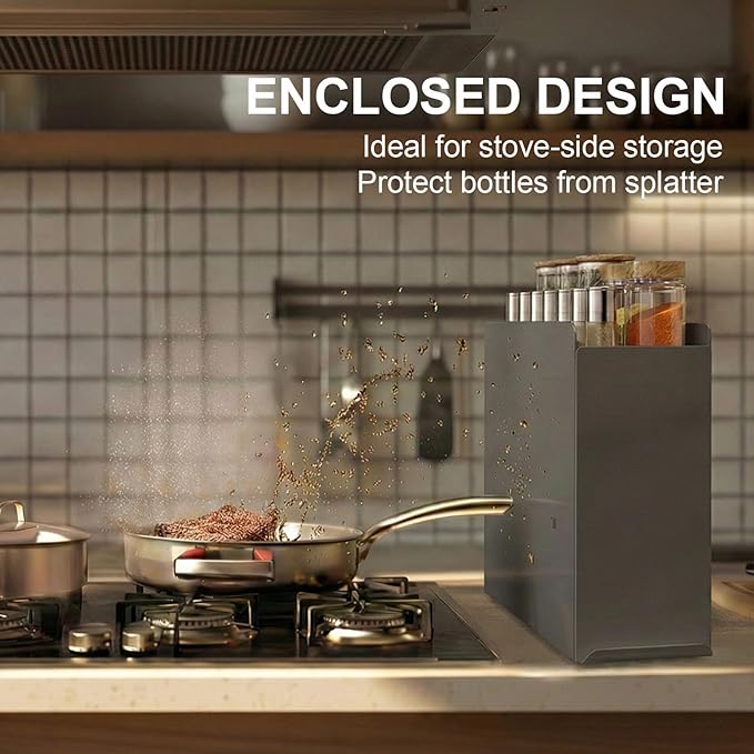 2 Tier No Assembly Pull Out Spice Rack Countertop, Sliding Drawer Seasoning Condiments for Tall Bottles, Steel Kitchen Organizer with Magnetic Panels with Paper Towel Holder and 4 Hooks
