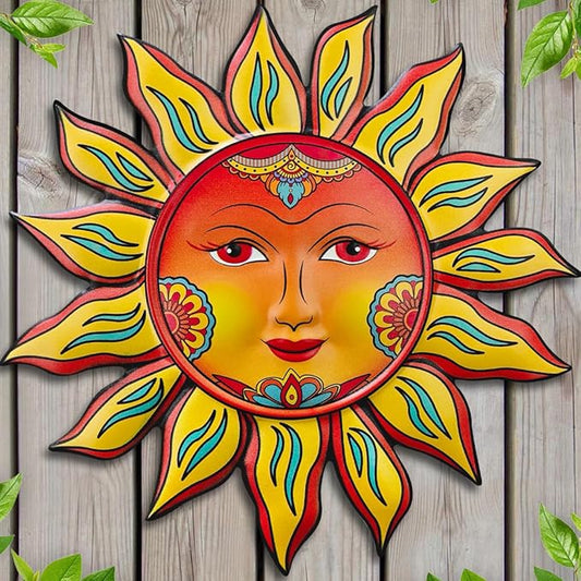 Metal Sun Flower Wall Decor - 13 inches Sun Wall Art Hanging Decorations for Outdoor, Home Garden Yard Patio Fence Bedroom Decor