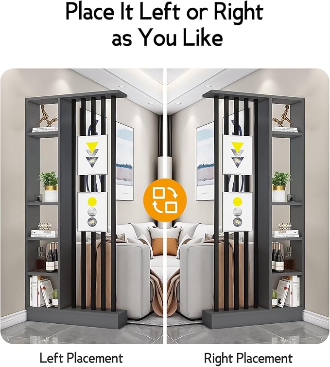 Wall Room Divider, Storage Cabinet Storage Display with Shelves, Modern Freestanding Wood Room Divider Screen, Wall Privacy Screens for Home Decorative (Grey,31.5" L x 9.5" W x 79.5" H)