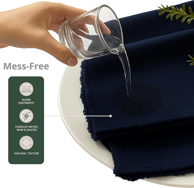 Palisa Premium Cotton Dinner Napkins Set of 4 | Navy Blue Frayed Edge Rustic Farmhouse Table Linen | Soft Washable Long Lasting Durable Cloth Serviettes for Wedding Dining Decor 18x18 Inch