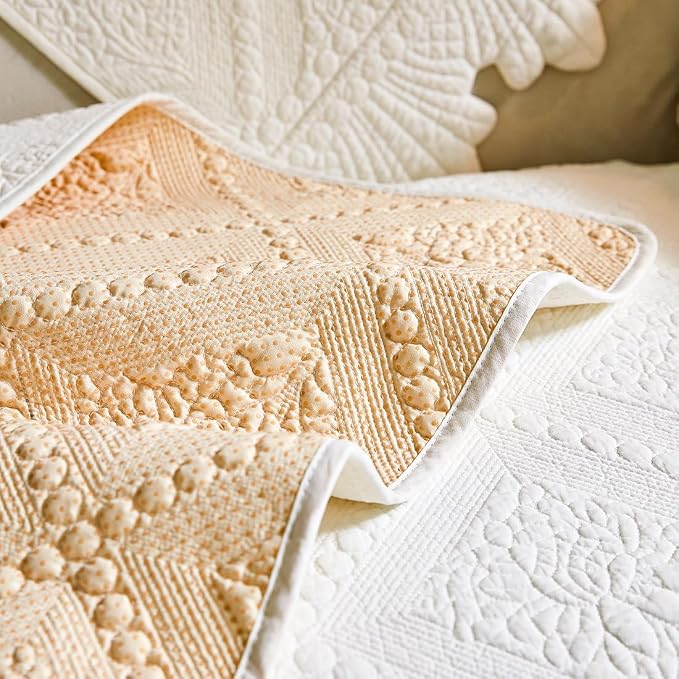 vctops Neutral Cotton Quilted Couch Sofa Cover Floral Embroidery Non-Slip Sectional Couch Covers Soft Cozy Sofa Slipcover for Dogs Cats Pet Armrest Backrest Cover (Cream,43"x94")