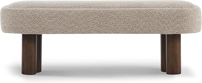 Christopher Knight Home Damas Boucle Upholstered Dining Bench, Wooden Entryway Bench, Long Sofa Footstool for Living Room, Bedroom End of Bed Bench, Khaki+Walnut