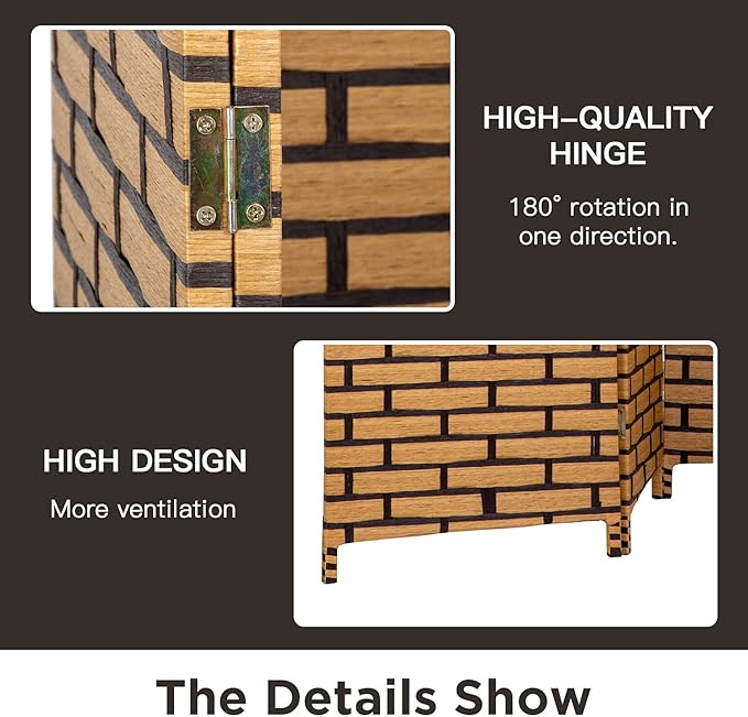 Room Divider Wood Screen 4 Panel Wood Mesh Woven Design Room Screen Divider Folding Portable Partition Screen Screen Wood for Home Office (Brick)