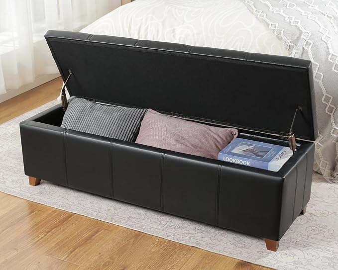 Homebeez 48" Faux Leather Storage Ottoman,End of Bed Bench,Upholstered Ottoman Bench with Storage for Living Room,Bedroom,Entryway