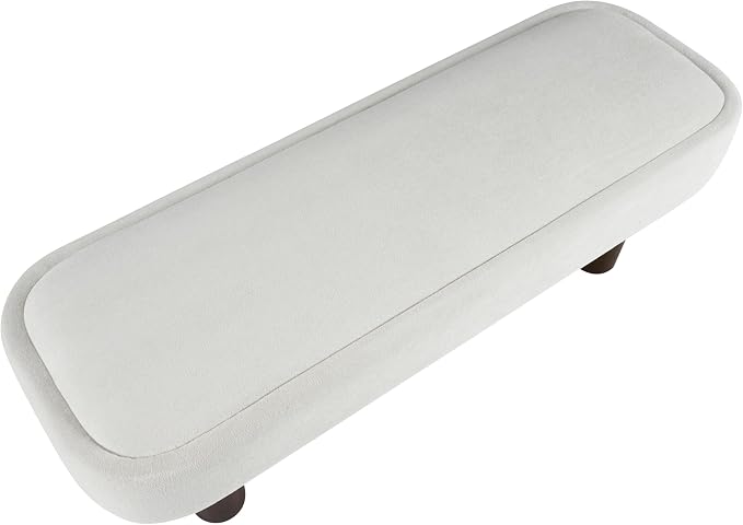 Christopher Knight Home Damas Fabric Upholstered Dining Bench, Wooden Entryway Bench, Long Sofa Footstool for Living Room, Bedroom End of Bed Bench, Milky White+Walnut