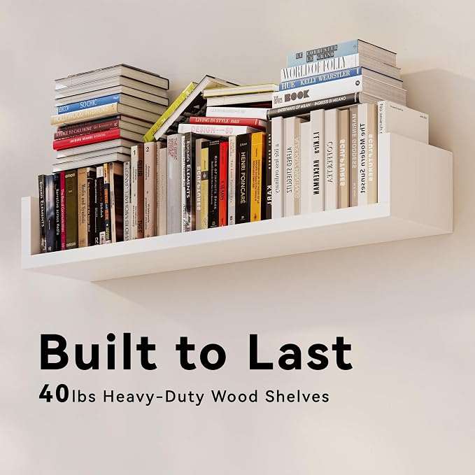 Floating Bookshelves for Wall - Wall Mounted Bookshelf Set of 4, U-Shaped Hanging Bookshelf for Bedroom, Living Room & Office, Wall Book Shelf for Home Decor & Storage (4, White, 23.63 Inches)