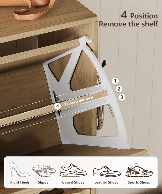Akxomel 31.5" W Fluted Shoe Storage Cabinet, Narrow Hidden Shoe Rack Cabinet with Metal Legs, Narrow Shoe Organizer, 2 Flip Drawers, for Entryway, Hallway, Living Room, Natural Oak