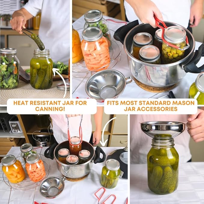 FastRack 16 oz Regular Mouth Mason Jars (Pack of 6) with Airtight Metal Lids | Pint Glass Canning Jars for Food Storage, Fermentation & Pickling | Clear Glass Canisters