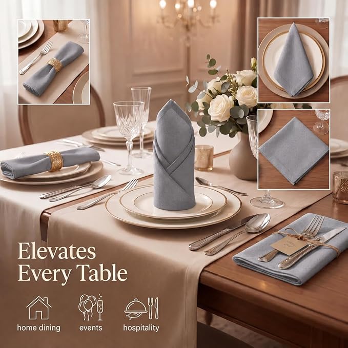 Urban Villa Cloth Napkins 100% Cotton Highly Absorbent Washable Durable Reusable Premium Dinner Napkins Ideal for Gifts for Mothers Day Hotel Farmhouse Parties - Gray (20" x 20", Set of 12)