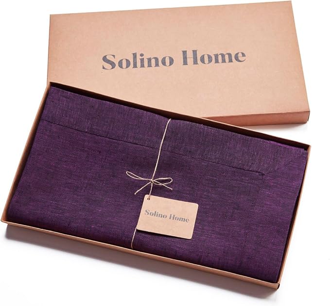 Solino Home Linen Tablecloth 60 x 144 Inch - 100% Pure Linen Grape Table Cloth for Rectangular Tables - Athena, Machine Washable Cloth Tablecloth for Summer