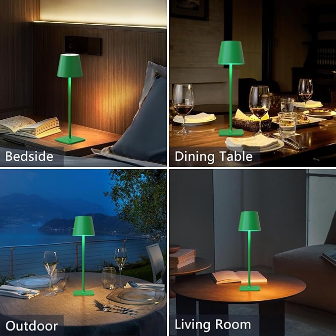 Yogaret Green Cordless Table Lamp Set of 2-3 Color Stepless and Dimmable - for Restaurant Dining Bedroom Home Bar