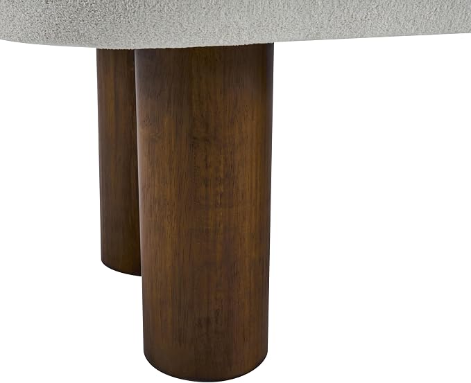 Christopher Knight Home Damas Fabric Upholstered Dining Bench, Wooden Entryway Bench, Long Sofa Footstool for Living Room, Bedroom End of Bed Bench, Milky White+Walnut