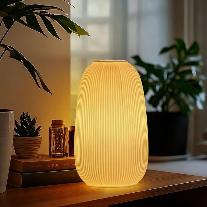 9.5" Modern Ceramic Table Lamp,White Bedside Table lamp, Night Lamp,Decorative Lamp,Ambient Lighting,Artistic lamp,Suitable for Living Room, Bedroom, Entrance, Kitchens, Corded, Bulb Included