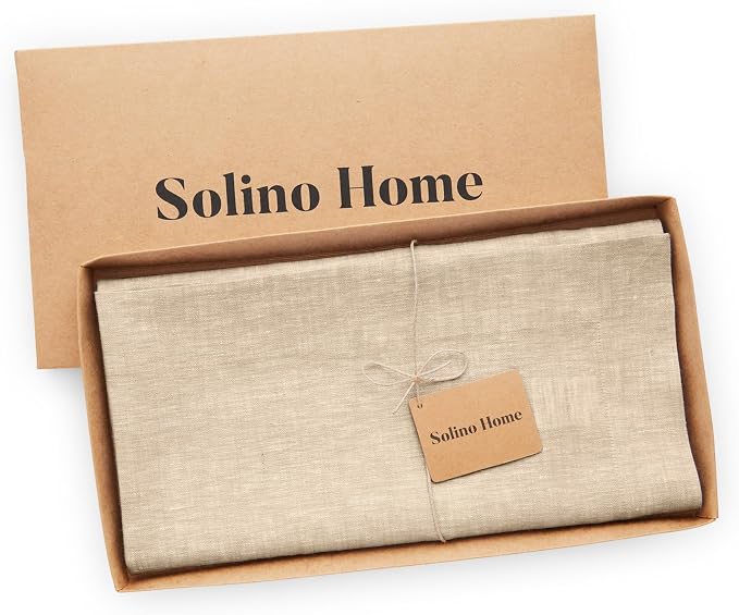Solino Home Linen Cloth Tablecloth 52 x 52 Inch - 100% Pure Linen Champagne Beige Square Tablecloth - Athena, Machine Washable Table Throw for Summer