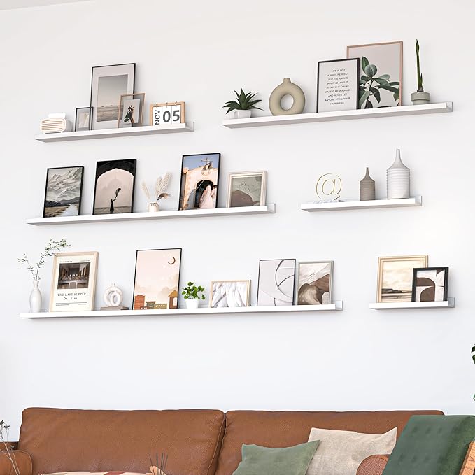 Heimlove Picture Ledge Shelf, Floating Shelves Set of 2, 48 Inches Picture Shelf for Wall with Ledge, Kids Bookshelf Wall Mounted for Living Room Bedroom Decor Books Photo Frames, White