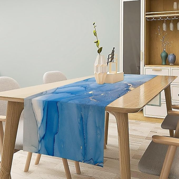 Marble Table Runner,Ocean Marble Texture Abstract Art Pattern Table Runner for Coffee Table Dining Room Table Bedroom Party Holiday Decor 13x120inch