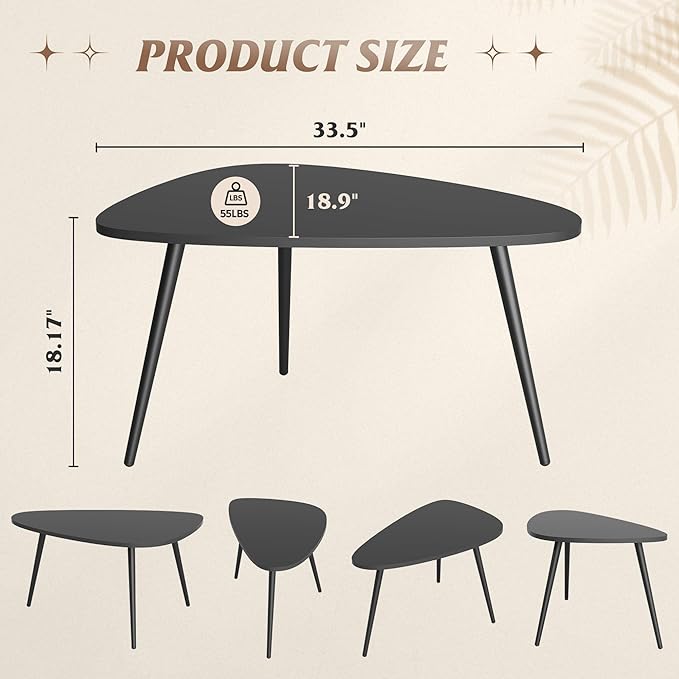 WLIVE Oval Coffee Tables, Modern Coffee Table for Living Room, Coffe Table for Small Space Home Office, Easy Assembly, 33.5" W x 18.9" D x 18.7" H (Black)