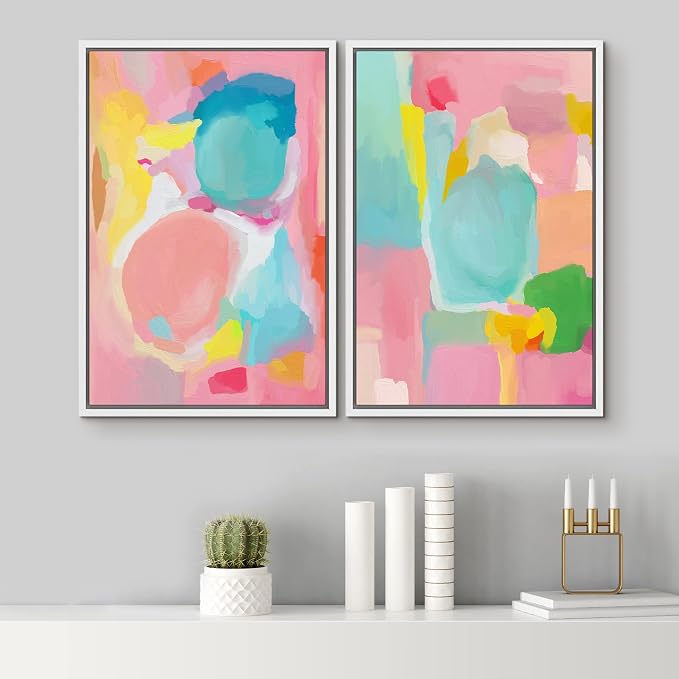 SIGNLEADER Framed Canvas Print Wall Art Set Pastel Watercolor Paint Landscape Abstract Shapes Digital Art Modern Art Decorative Minimal Relax/Zen for Living Room, Bedroom, Office - 16"x24"x2 WHITE