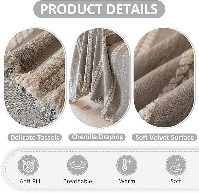 VClife Chenille Sofa Cover Bohemian Striped Pattern Couch Cover for 3 Cushion Sofa - Gray Creamy White Textured Sofa Slipcover Washable Furniture Protector for Couch Decorative Couch Cushion Cover