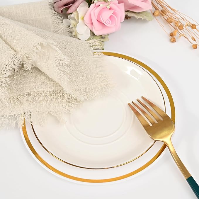 50 Pack Line Handmade Cloth Napkins 16 x 16 Inch Cotton Linen Napkins with Fringe, Washable and Reusable Napkins, Soft Rustic Boho Fringe Cloth Napkins for Dinners,Parties, Wedding