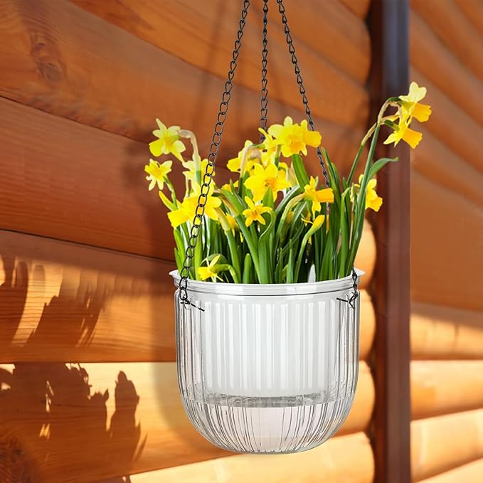 Maxcheck 4 Pcs Self Watering Hanging Planters Indoor Gift 6.5'' 4.5'' Hanging Flower Pots Baskets Outdoor Self Watering Plant with 3hooks Drainage Holes for Home