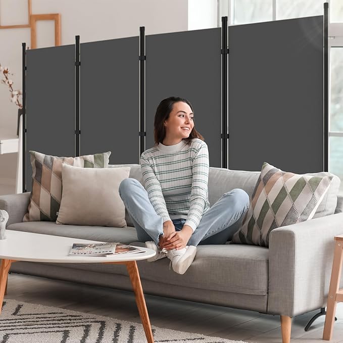 Room Divider, 6FT Tall Folding Partition Room Dividers 4 Panel, Portable and Freestanding Room Divider Screen Wall Divider for Home and Office, Grey