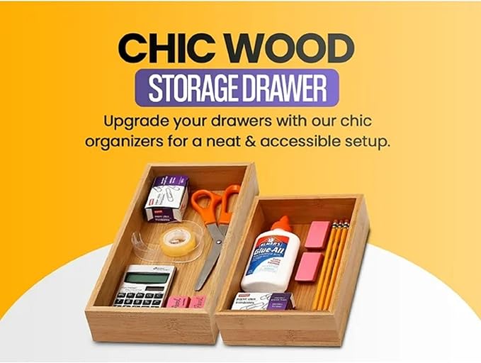 YBM HOME Bamboo Drawer Organizer Storage Box for Kitchen Drawer, Junk Drawer, Office, Bedroom, Children Room, Craft, Sewing, and Bathroom, 6 Pack 3x6x2 inch