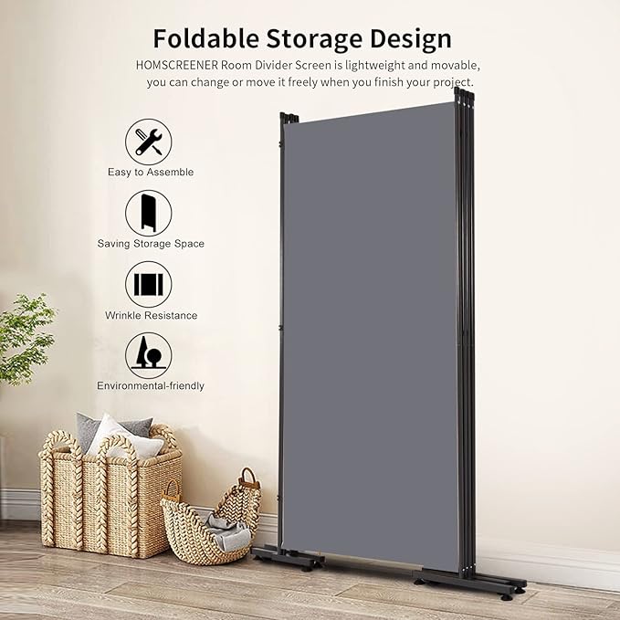 Room Divider 6FT Folding Privacy Screens, 4 Panel Partition Room Dividers w/Freestanding Design, Portable Wall Divider for Room Separtation, Fabric Screen Panel for Home Office Bedroom Dorm